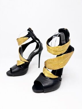 Giuseppe Zanotti Gold Leaf Wrap Sandal Heels Womens Size EU 38